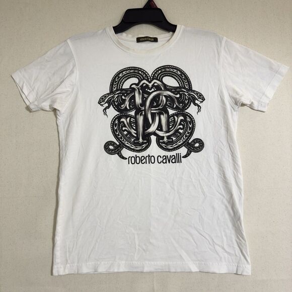 ROBERTO CAVALLI MEN WHITE GRAPHIC T-SHIRT SIZE SMALL *Read Description - Picture 1 of 10